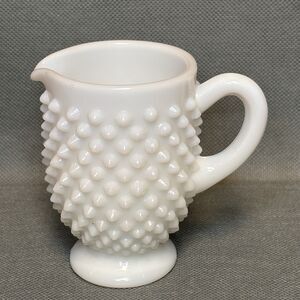 Vntg Creamer Fenton Milk Glass Hobnail Creamer Footed Glass Decor MCM Milk Glass
